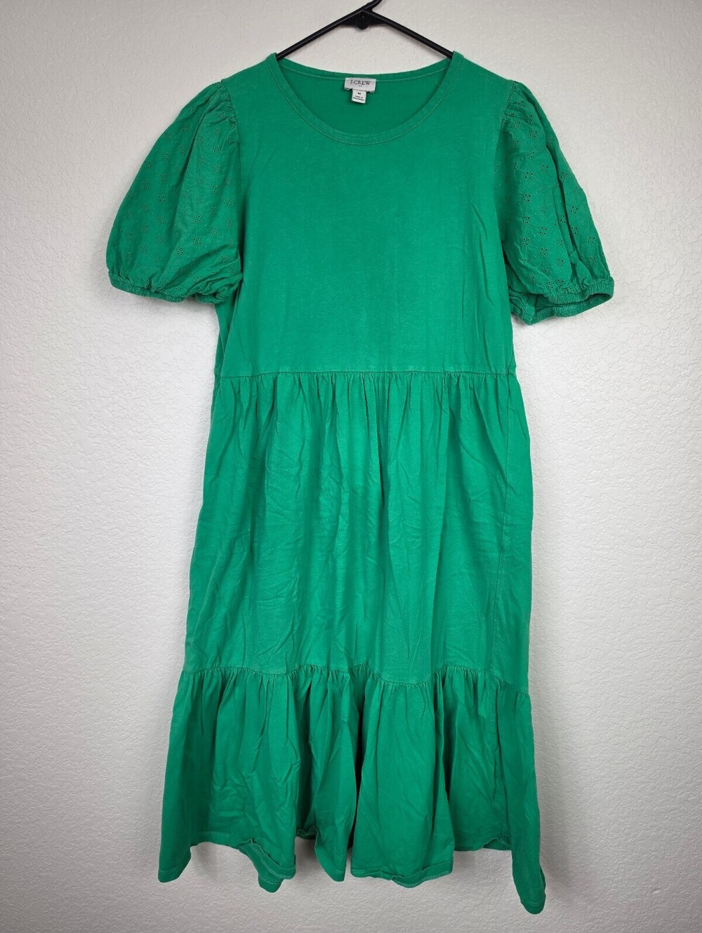 Cotton J.Crew Green Puff Sleeve Midi Dress Medium
